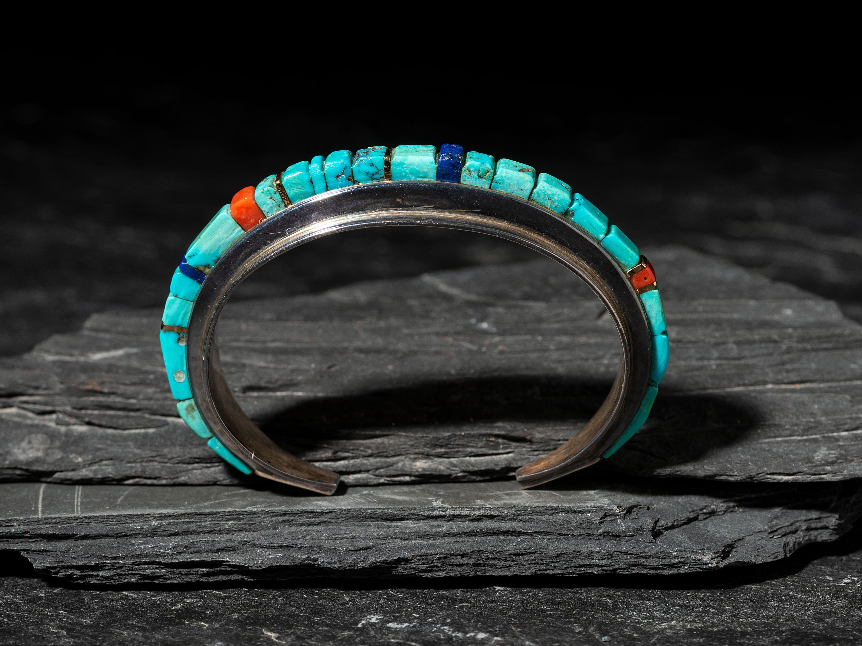 Silver and Cobblestone Inlay Cuff Bracelet