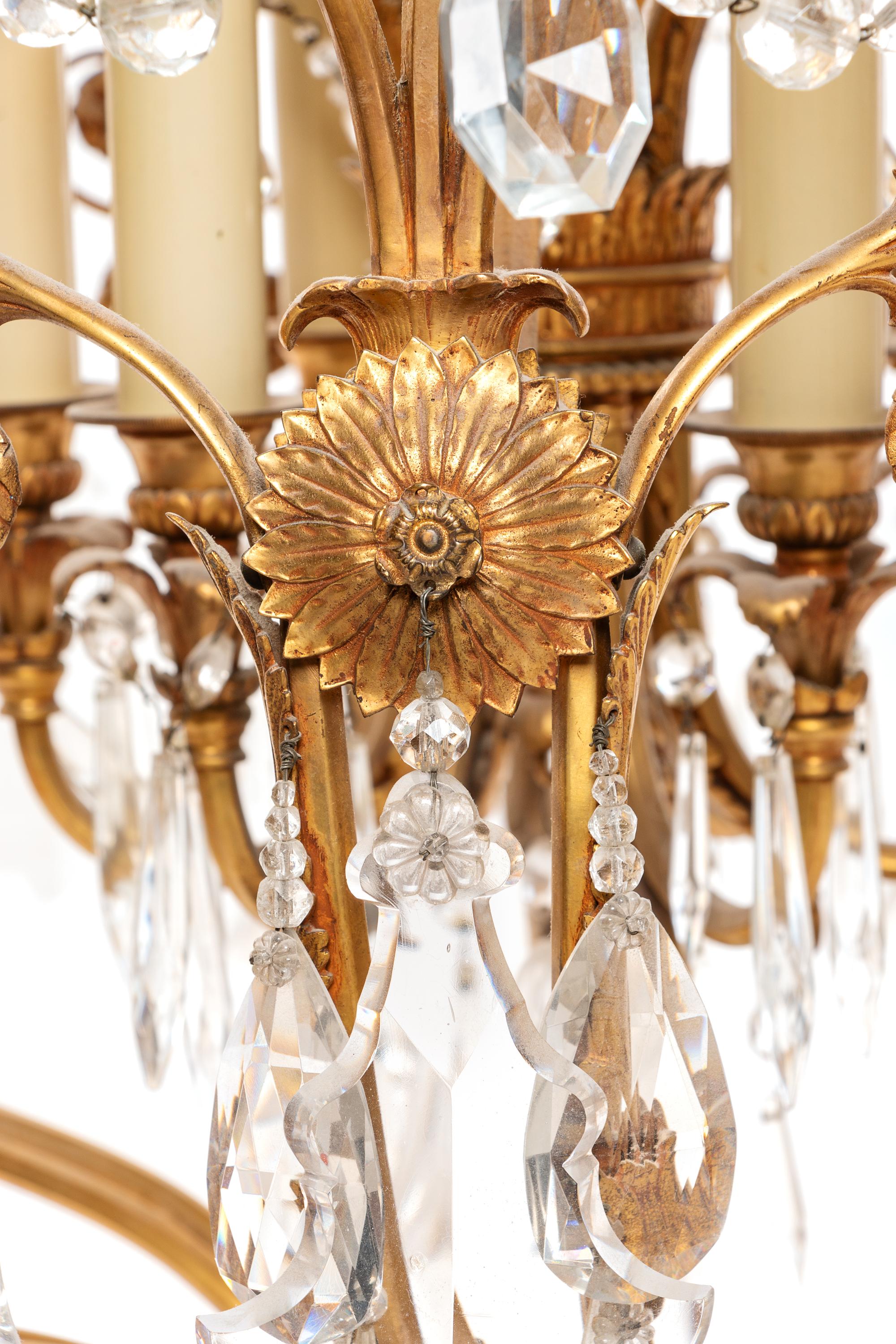 A Continental Gilt Metal and Glass Thirty-Six-Light Chandelier