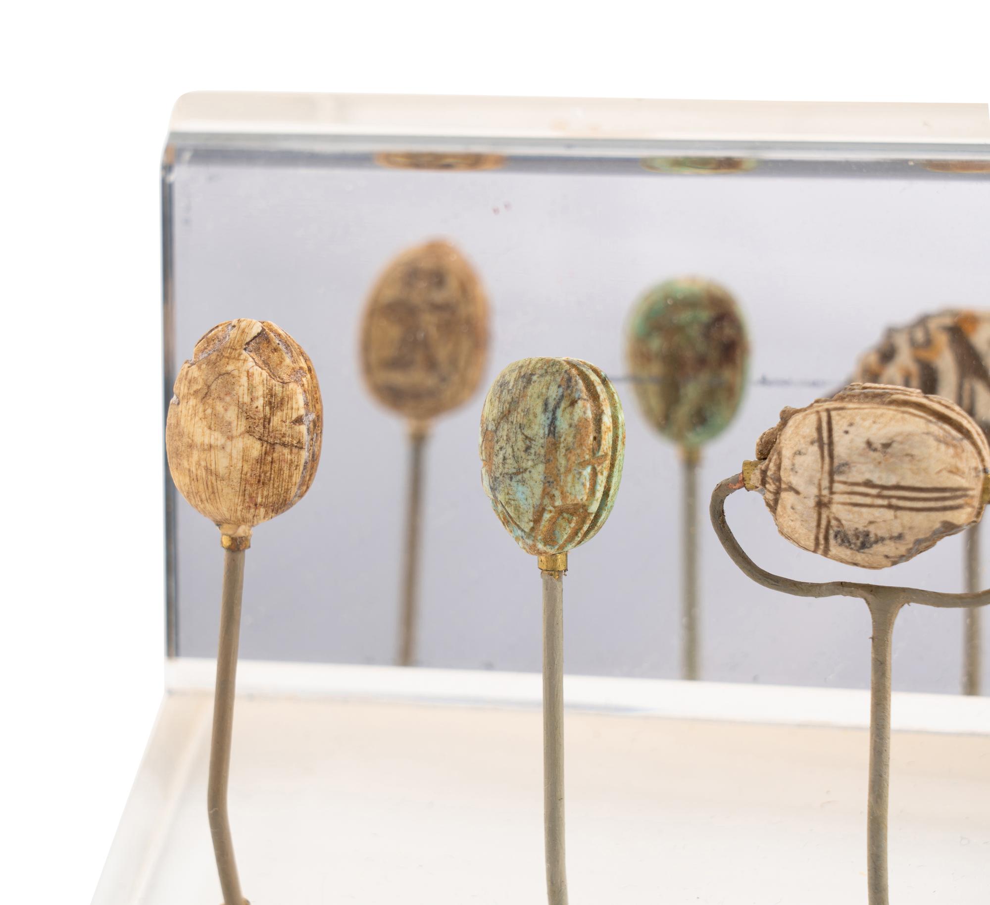Three Egyptian Steatite and Faience Scarabs