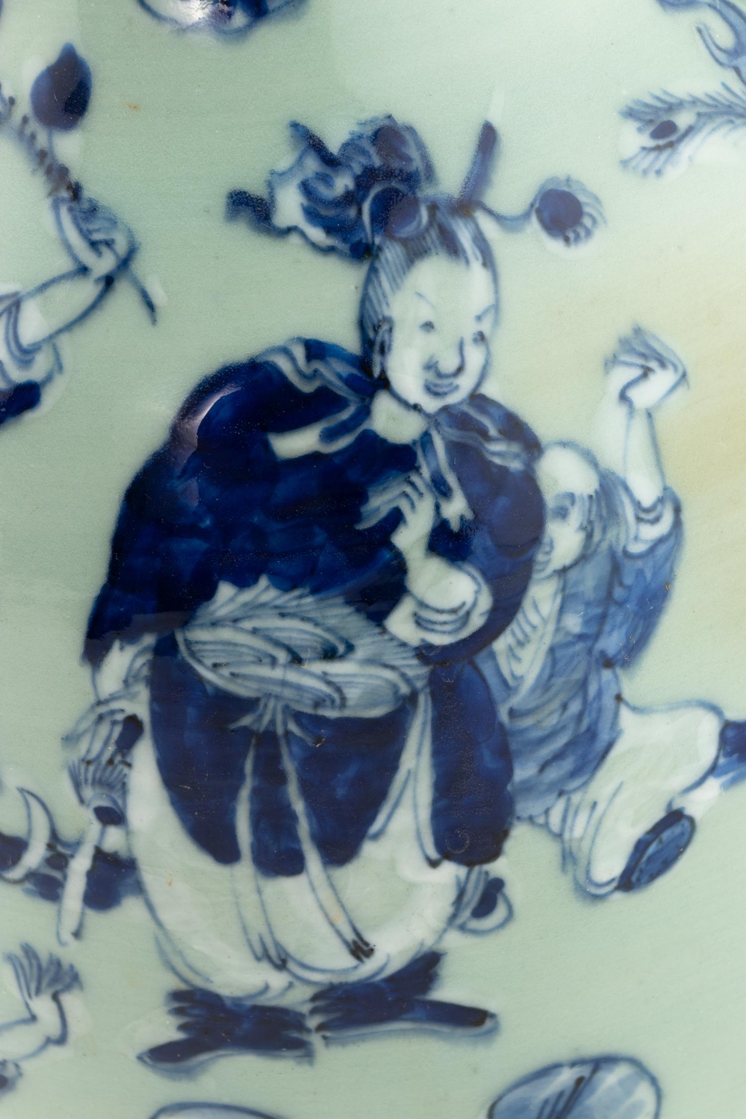 A Chinese Celadon Ground Blue and White Porcelain Vase