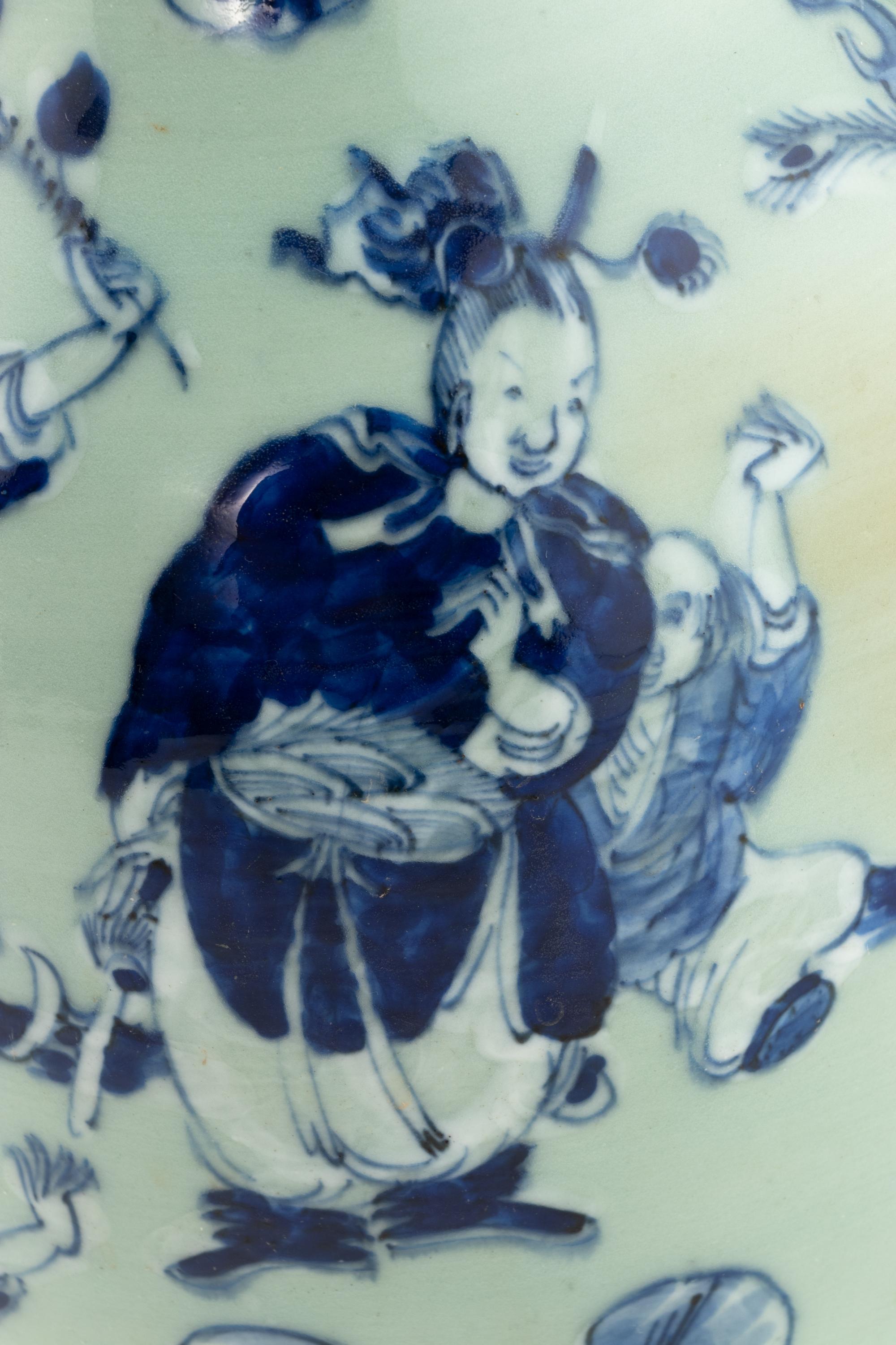 A Chinese Celadon Ground Blue and White Porcelain Vase
