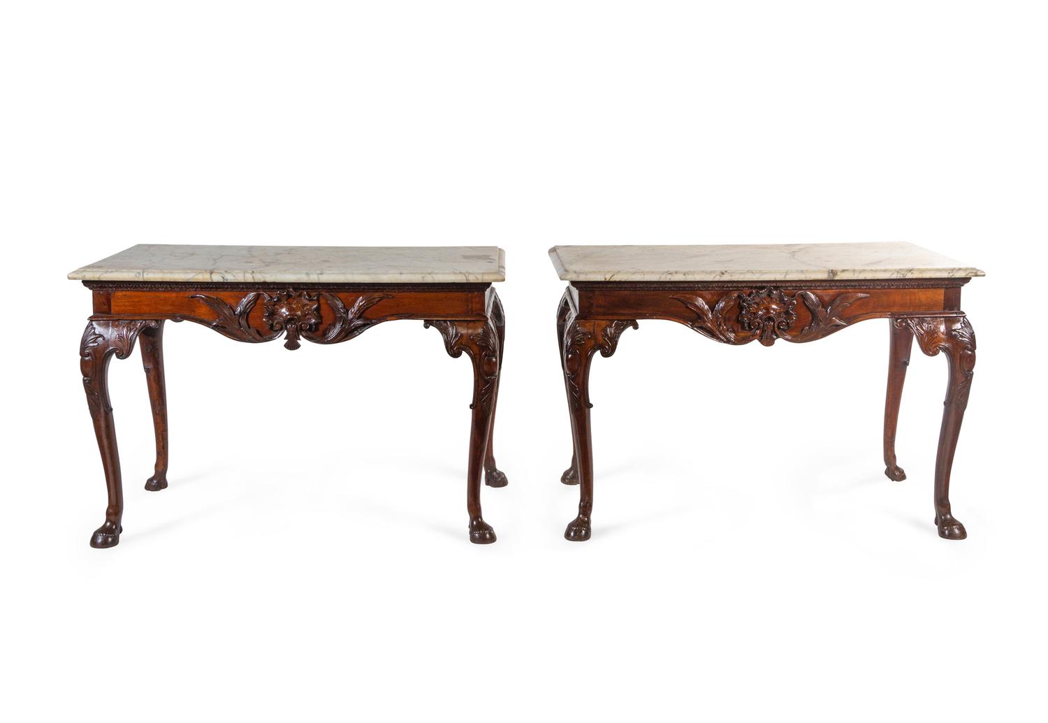 A Pair of George II Style Mahogany Console Tables