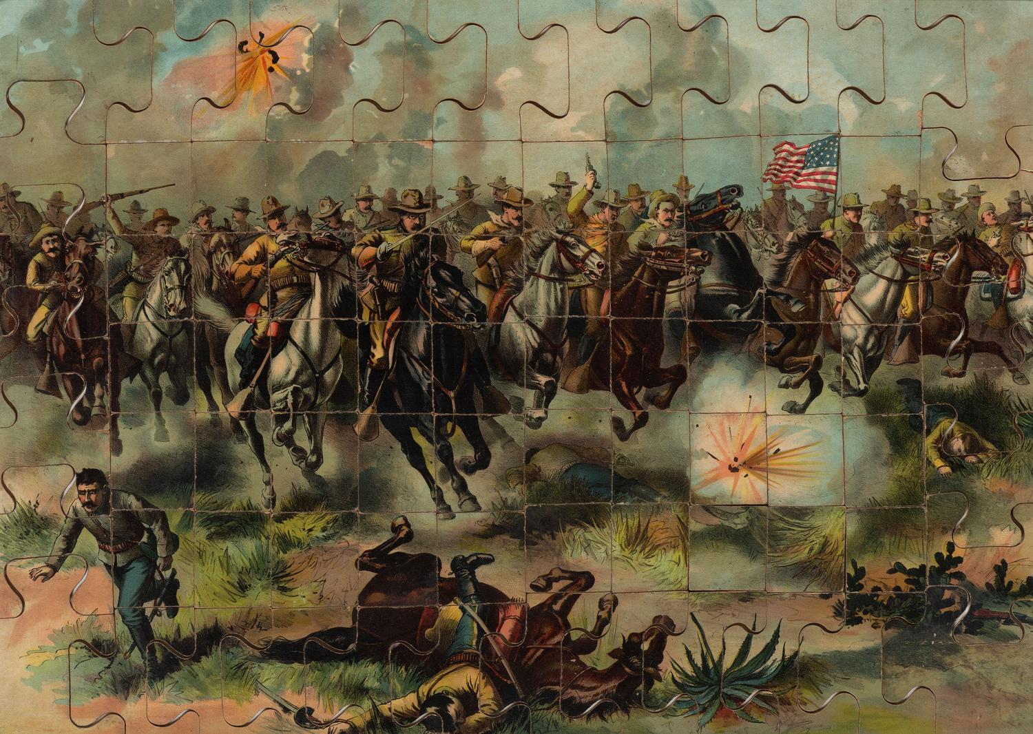 [ROOSEVELT, Theodore (1858-1919) - SPANISH AMERICAN WAR]. Puzzle featuring Theodore Roosevelt and the Rough Riders. [New York: McLoughlin Bros., 1898].