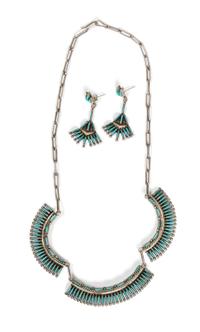 A Zuni Four Piece Petit Point Set Length of necklace 17 1/2 inches.