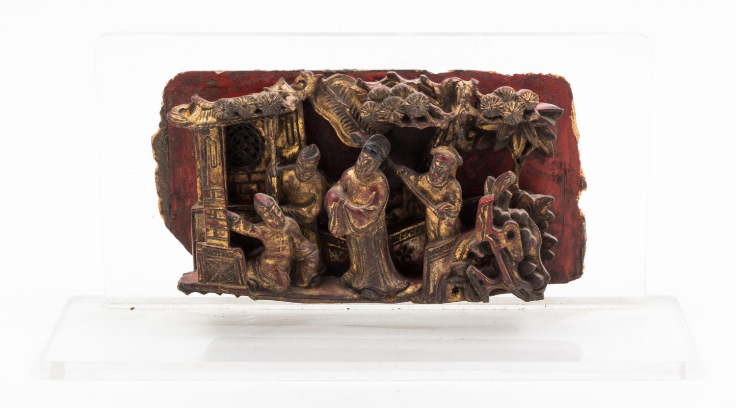 A Gilt and Red Lacquered Wood Panel Length 8 inches. — 19TH CENTURY