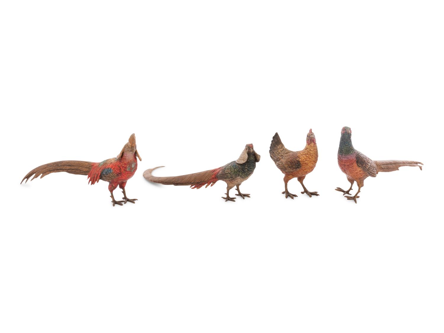 A Group of Four Austrian Cold Painted Bronze Pheasants