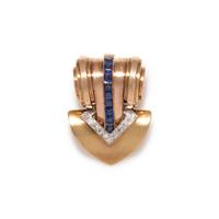 CARTIER, RETRO, SAPPHIRE AND DIAMOND CLIP BROOCH