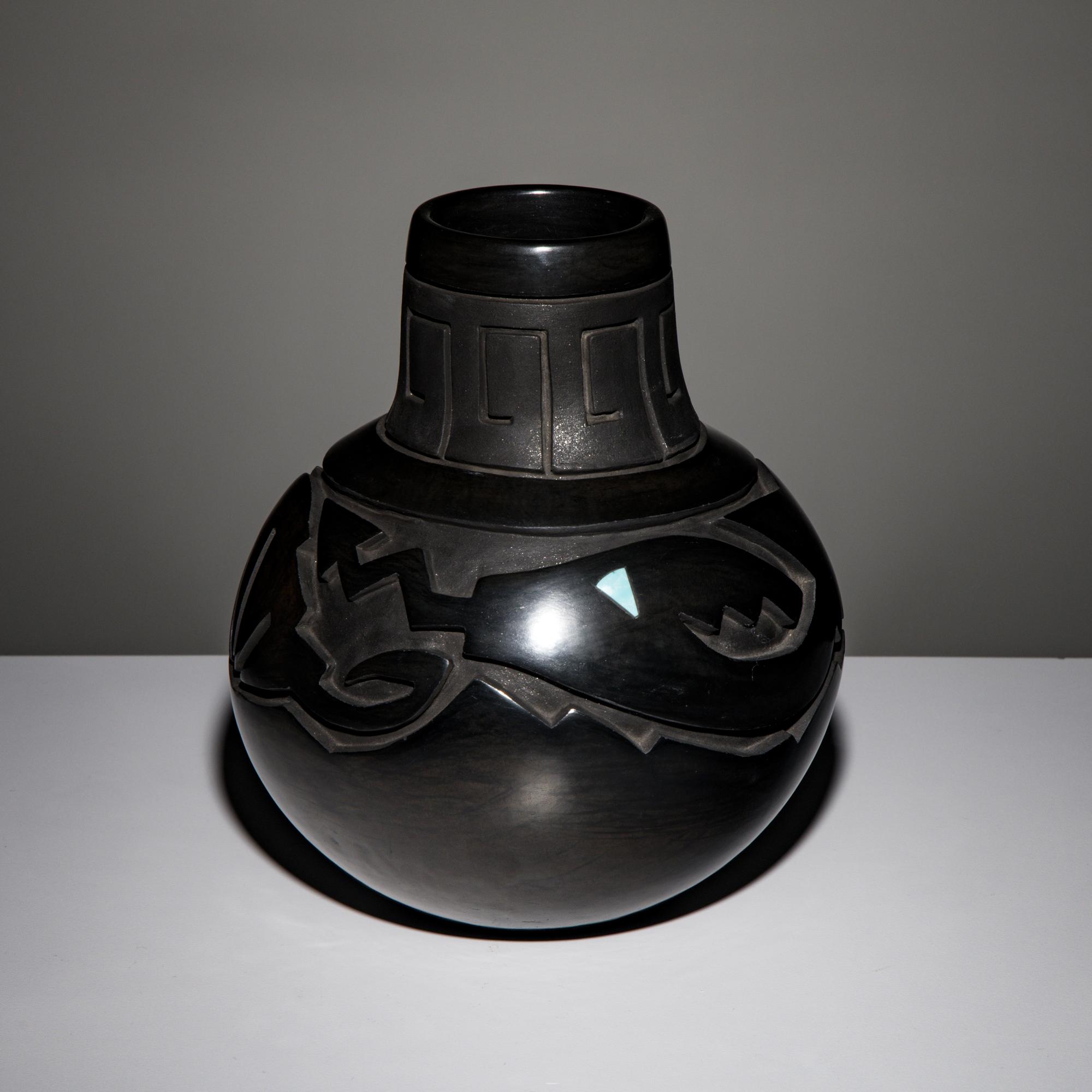 Melony Gutierrez (Santa Clara, 20th century) — Blackware Pottery Jar, with Turquoise