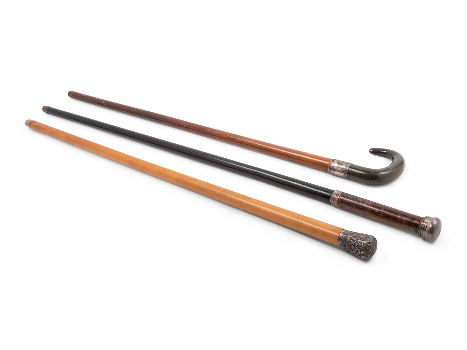 Three Continental Silver-Mounted Doctor's System Walking Sticks