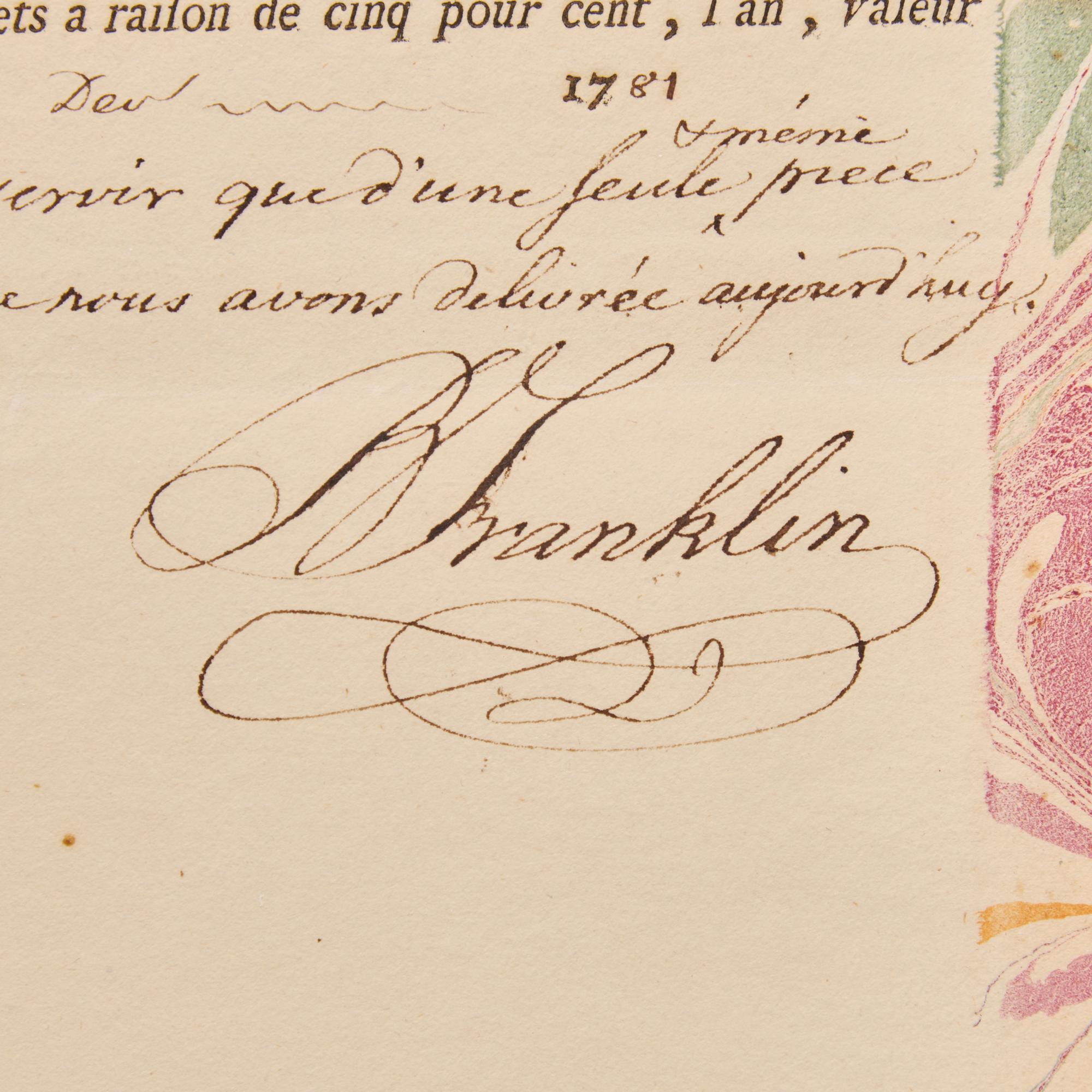 [American Revolution] Franklin, Benjamin. Partially-Printed Promissory Note, accomplished and twice signed