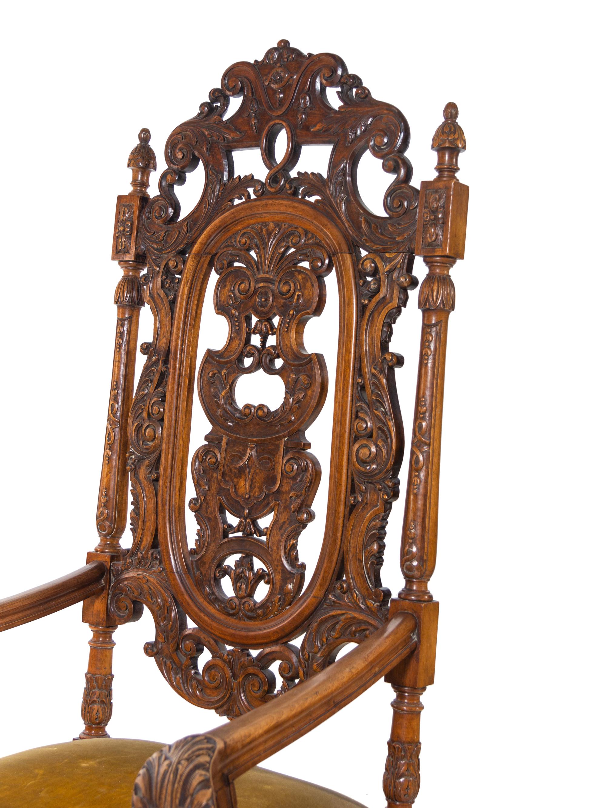 A Pair of Charles II Style Carved Armchairs