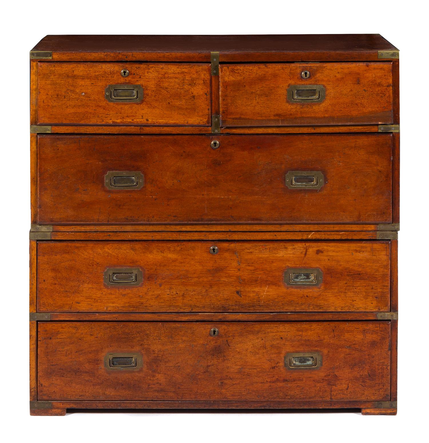 A George III Style Campaign Chest Height 39 7/8 x width 40 x depth 18 inches. — 19TH CENTURY