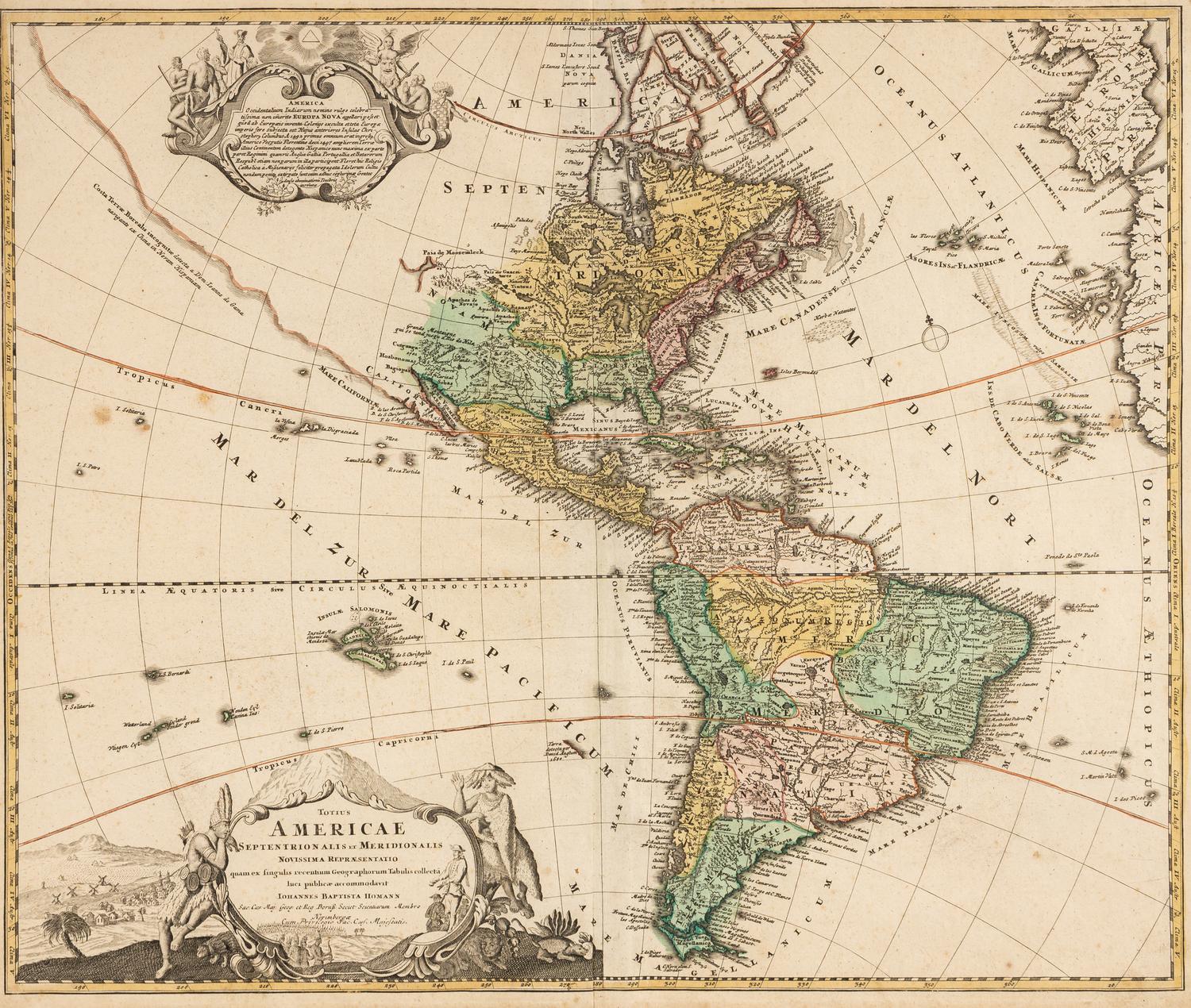 [MAPS]. HOMANN, Johann Baptist (1663-1724). Four engraved continent maps with hand-coloring, each matted and framed, comprising: