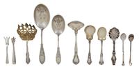 A Miscellaneous Group of Silver Serving Pieces, Various Makers, 20th Century, comprising 8 spoons, a ladle, a pickle fork and a pair of