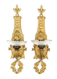 A Pair of Empire Style Gilt Metal Sconces Height 11 1/4 inches. — 19TH/20TH CENTURY