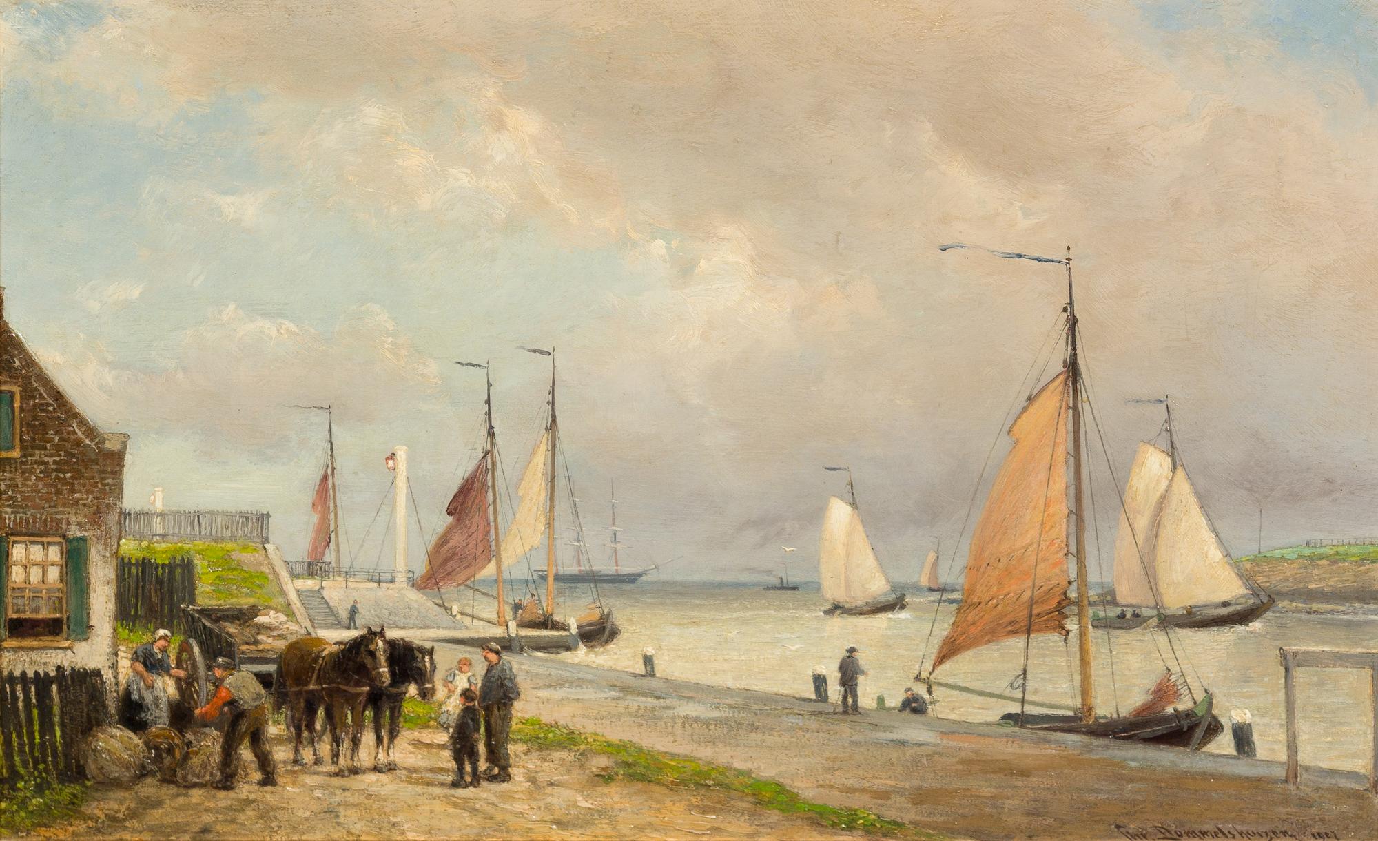 Cornelis Christiaan Dommelshuizen, (Dutch, 1842-1928), Ingang der haven te den helder, Holland, 1907
