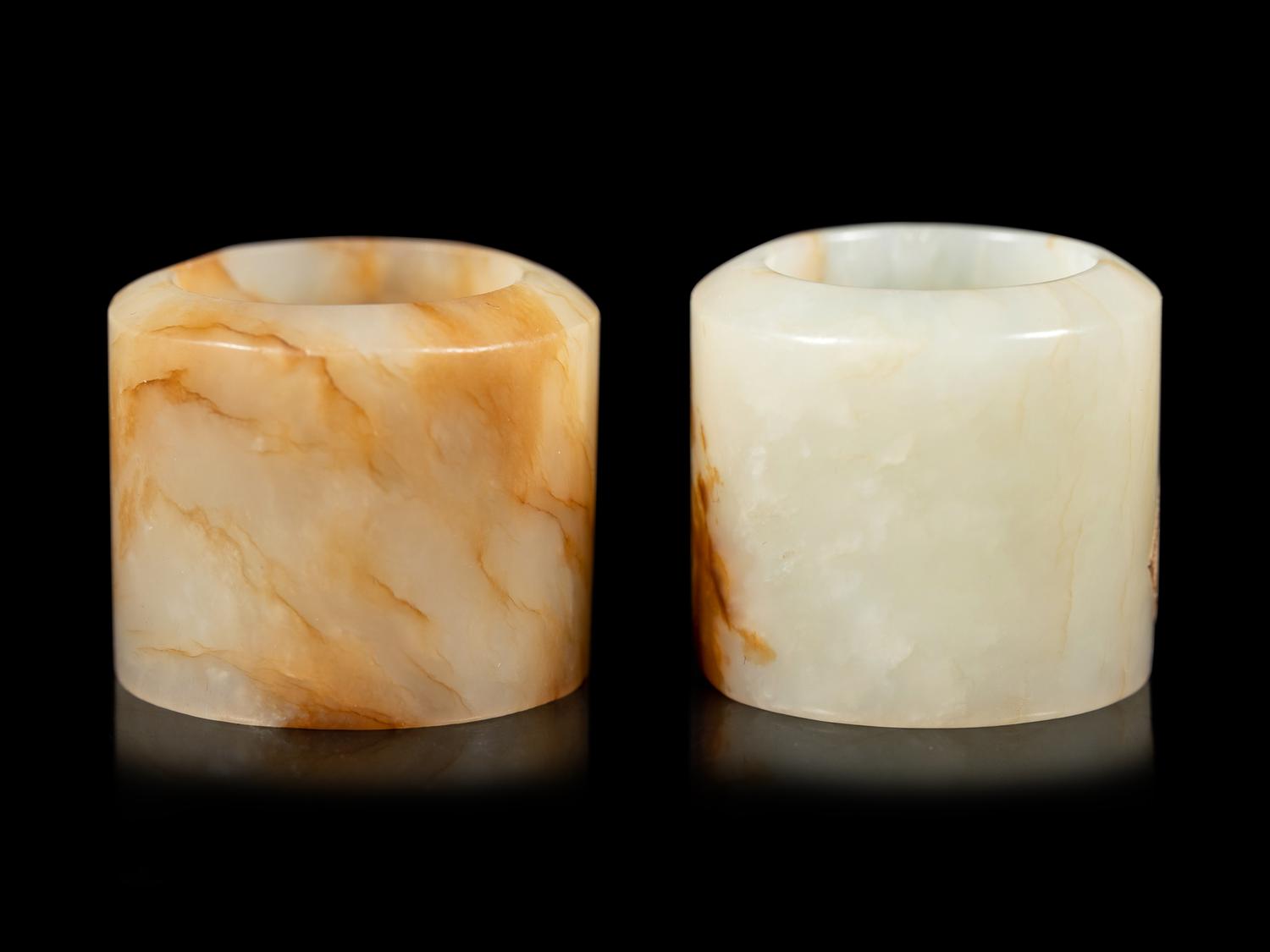 Two Russet and White Jade Archer's Rings