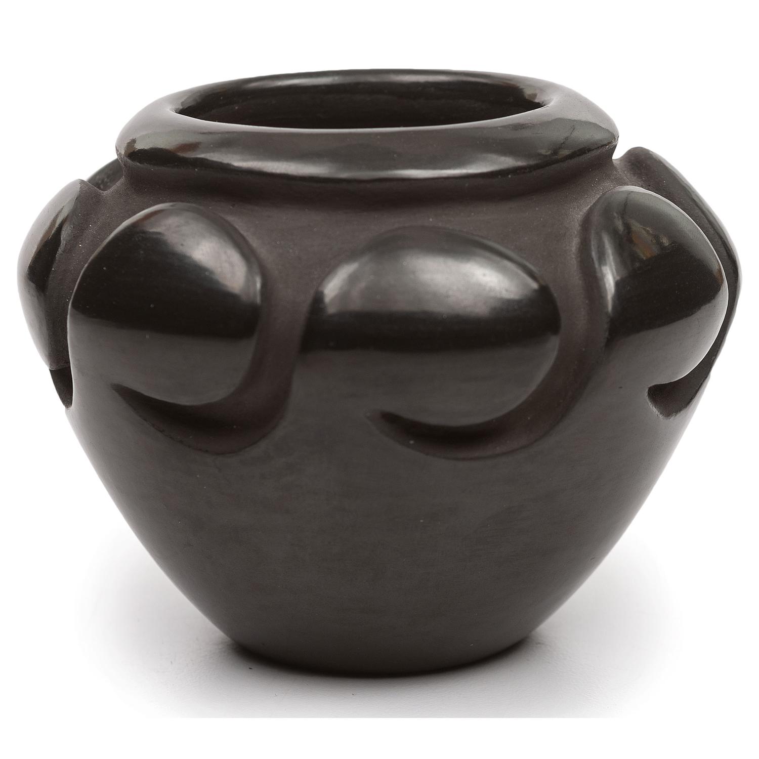 Deeply Carved Blackware Vase, with Avanyu AND Carved Blackware Jar