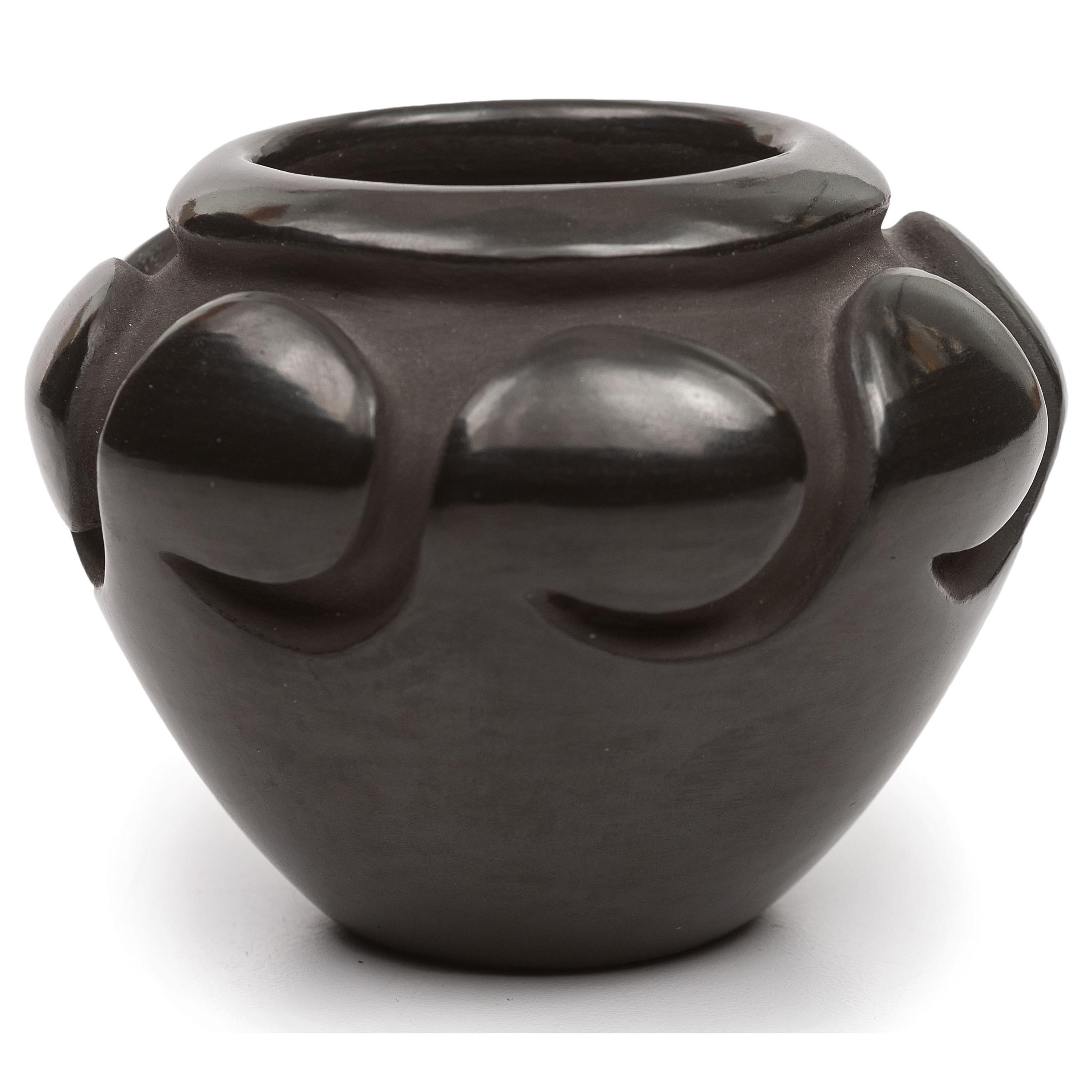 Deeply Carved Blackware Vase, with Avanyu AND Carved Blackware Jar