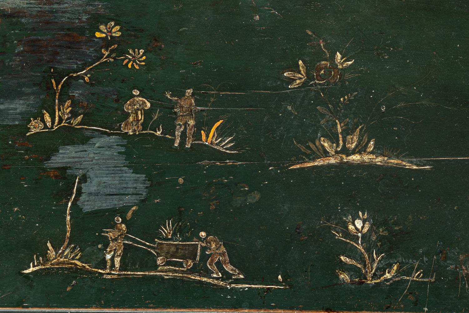 A North Italian Green Japanned Three-Drawer Commode