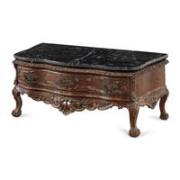 An Italian Carved Walnut and Marble Top Low Console