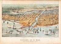 [Chicago Fire]. A group of 10 prints and 2 paintings, showing views of Chicago before and after the Great Fire, including: