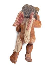 A Spanish Colonial Carved and Polychromed Putto Candlestick