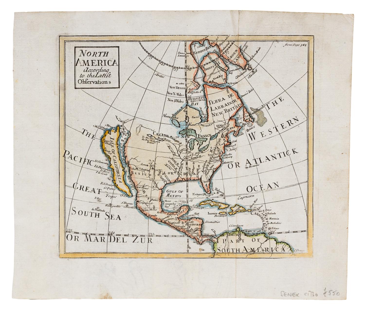 SENEX, John (fl.1700-1740). North America According to the Latest Observations. N.p.: n.p., [ca 1719].