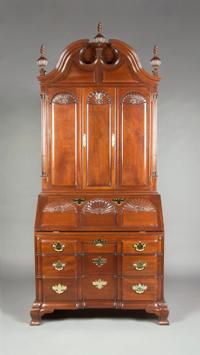 An American Mahogany Bookcase Secretary, Kindel Winterthur, Height 94 x width 46 x depth 26 inches.