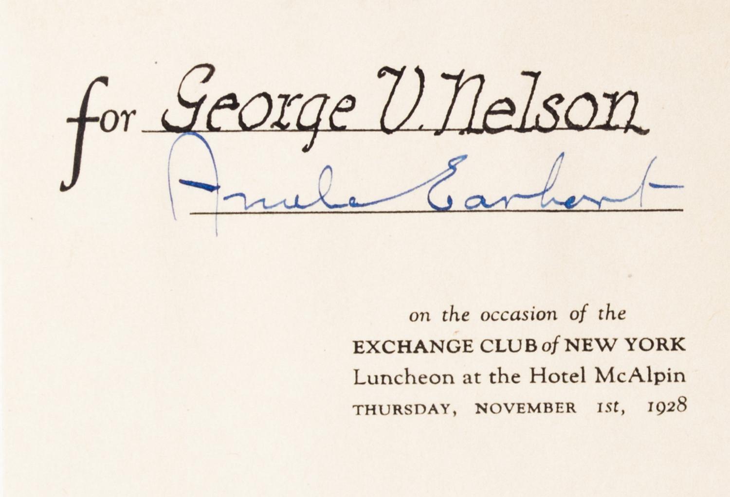 EARHART, AMELIA. 20 Hrs. 40 Min. New York, 1928. First trade ed., signed by Earhart on pasted in card.