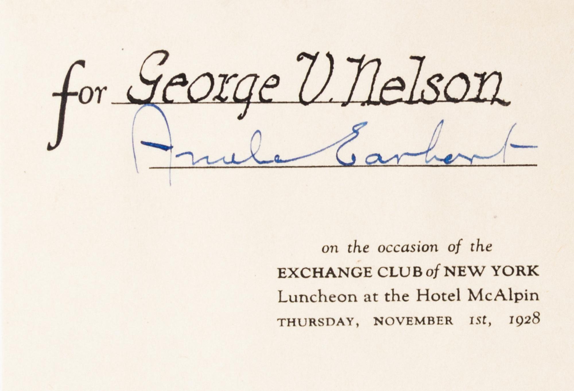 EARHART, AMELIA. 20 Hrs. 40 Min. New York, 1928. First trade ed., signed by Earhart on pasted in card.