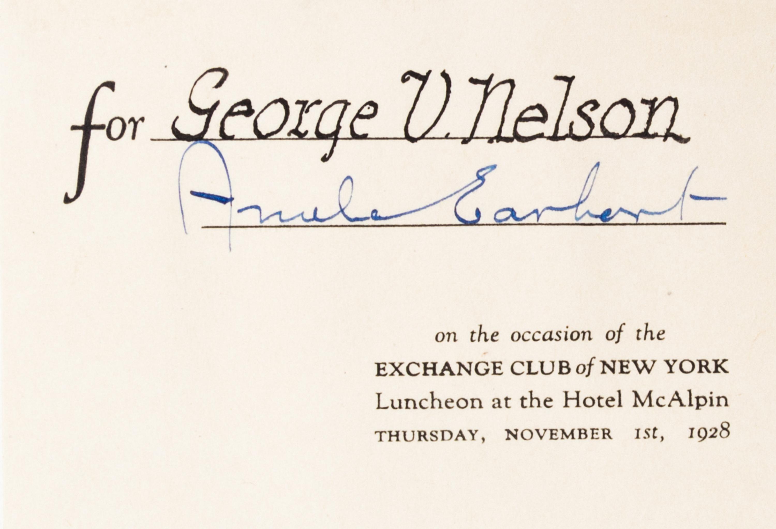 EARHART, AMELIA. 20 Hrs. 40 Min. New York, 1928. First trade ed., signed by Earhart on pasted in card.