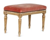 A Louis XVI Style Painted and Velvet-Upholstered Bench