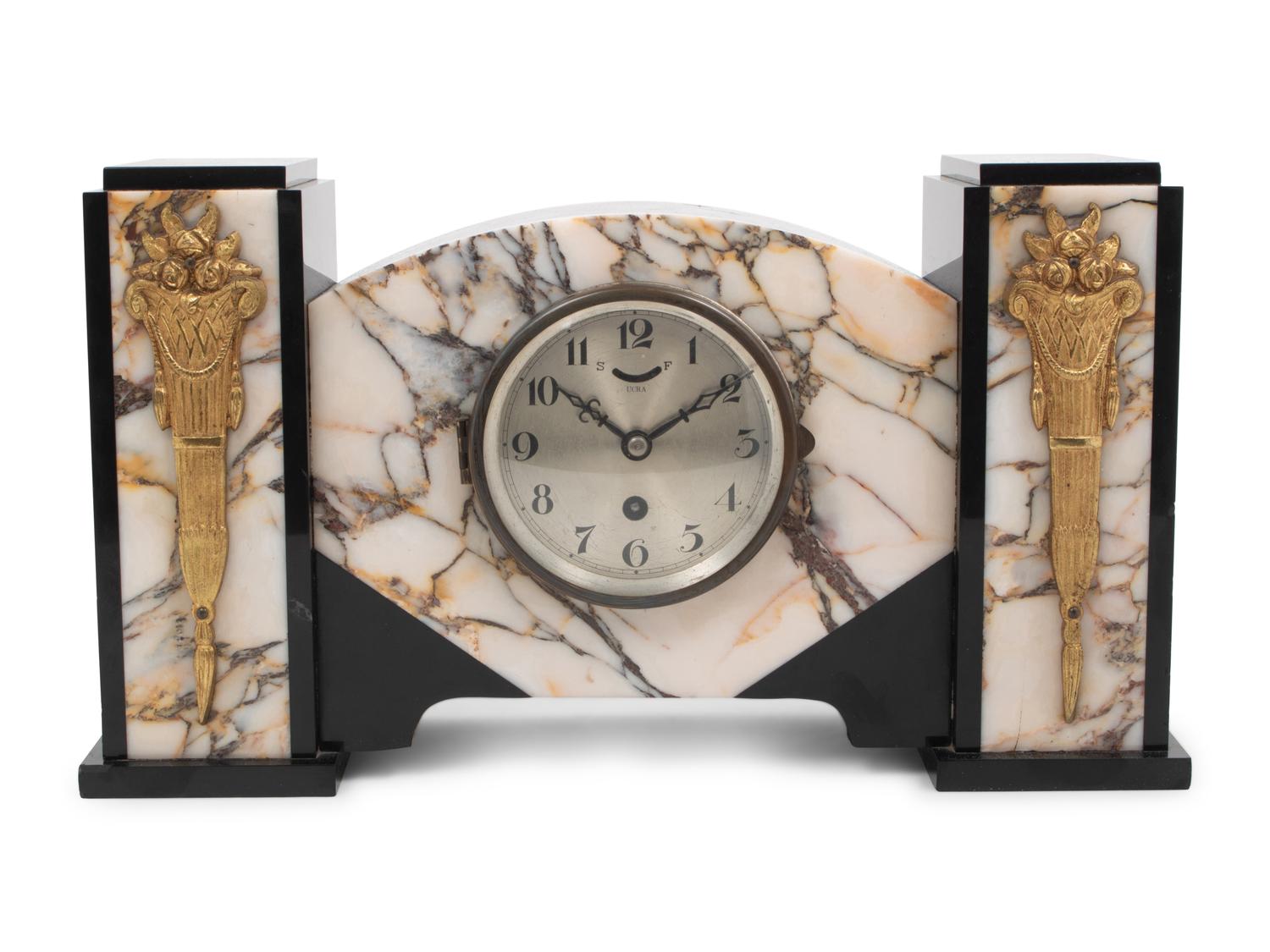 An Art Deco Gilt Metal Mounted Marble Mantel Clock