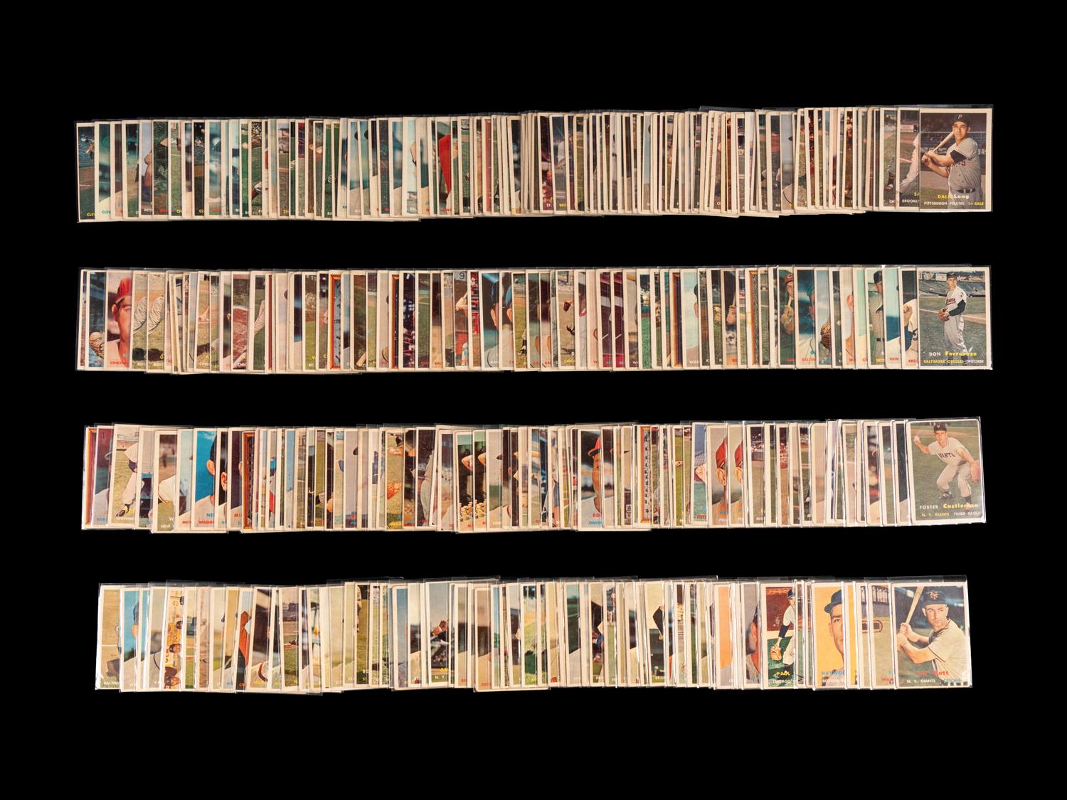 A Shoebox Collection of Over 300 1957 Topps Baseball Cards Including Multiple Hall of Famers,