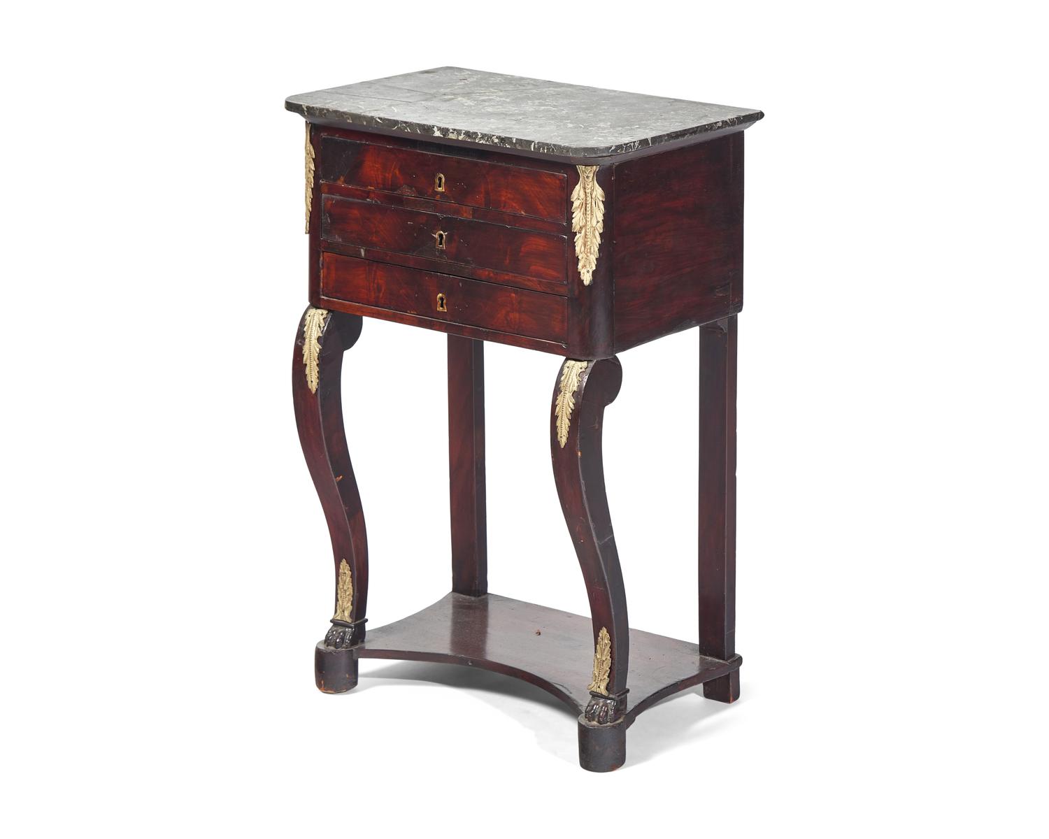A French Louis Philippe Gilt Bronze-Mounted Mahogany Dressing Table With Marble Top