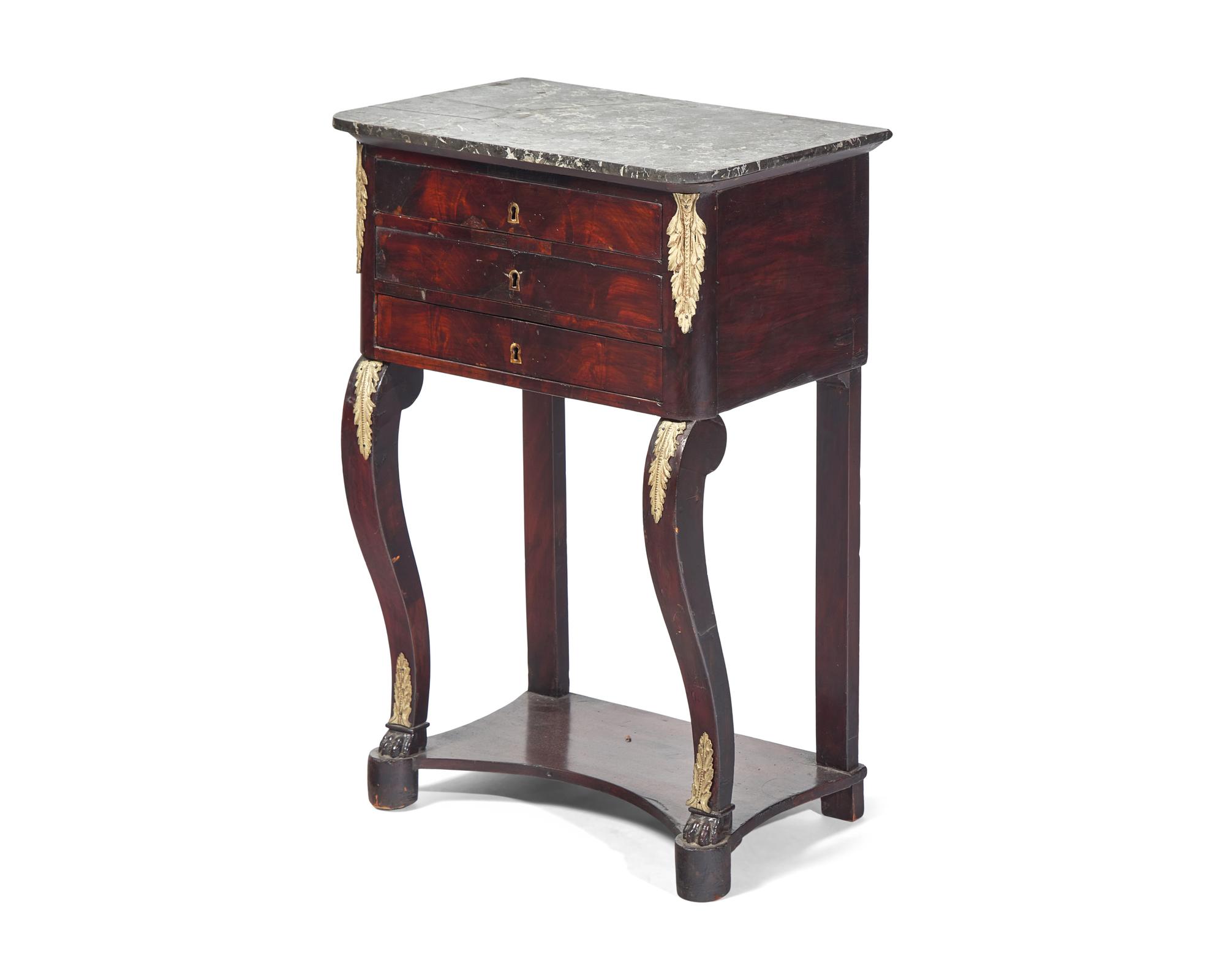 A French Louis Philippe Gilt Bronze-Mounted Mahogany Dressing Table With Marble Top