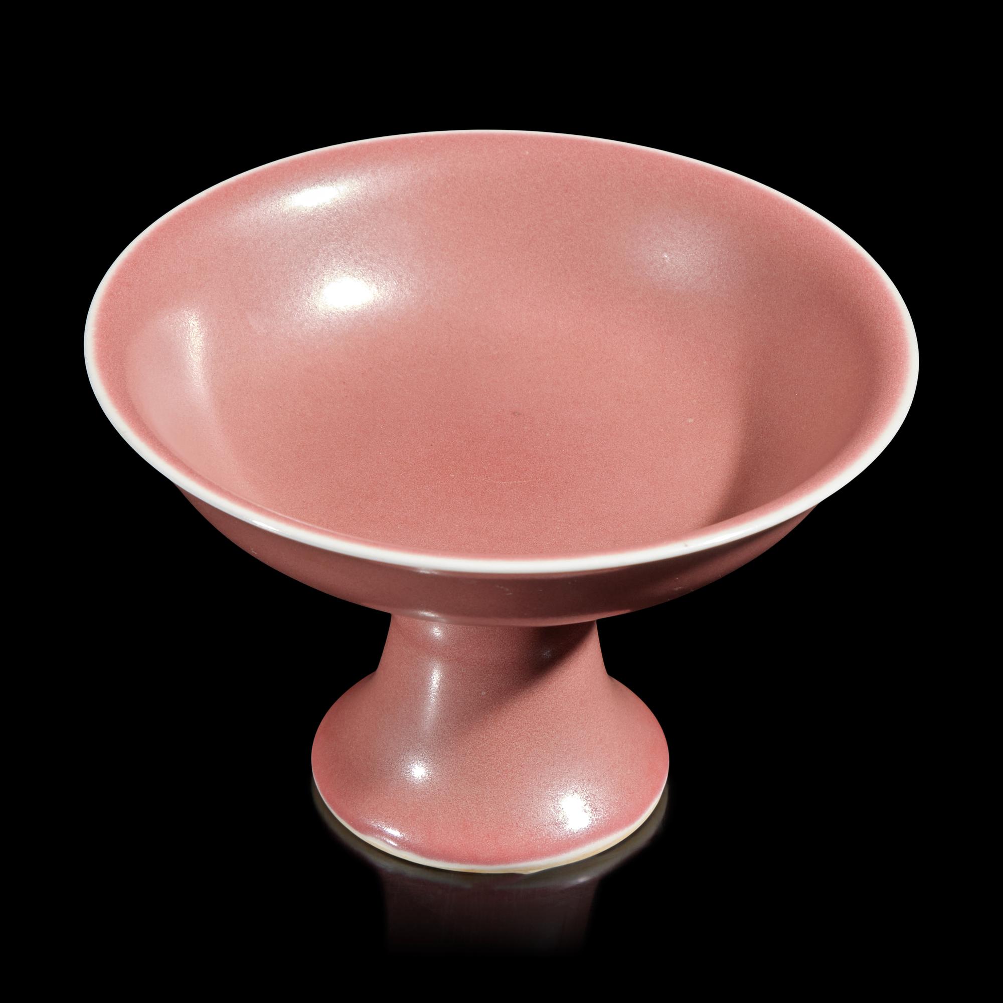 A Chinese Red Glaze Stemcup, Qianlong Mark — 乾隆款 紅釉高足盌