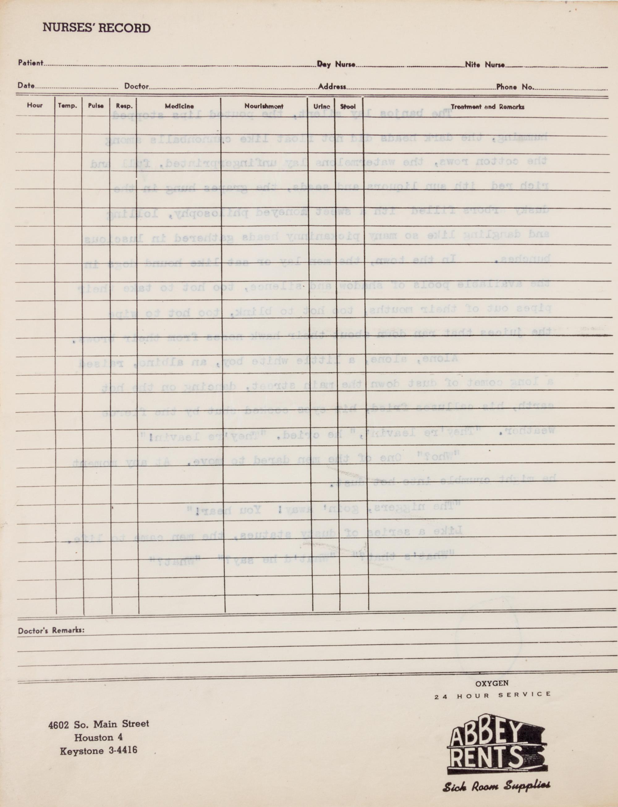 BRADBURY, RAY. At Midnight, in the Month of June, September 1952. Typescript with mss annotations