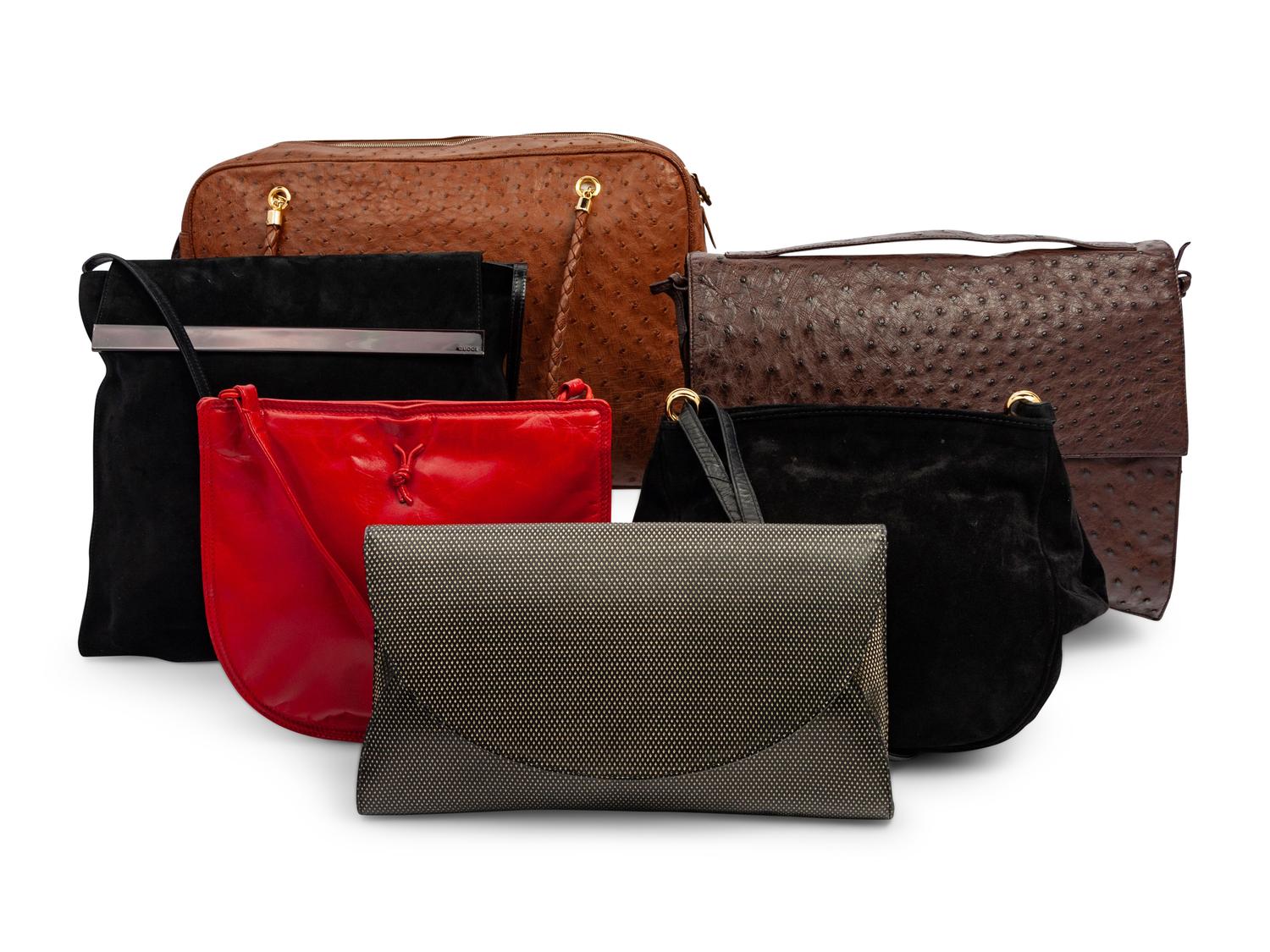 Six Leather and Exotic Skin Designer Bags, 1980-90s