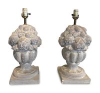 A Pair of Cast Stone Finials Mounted as Lamps