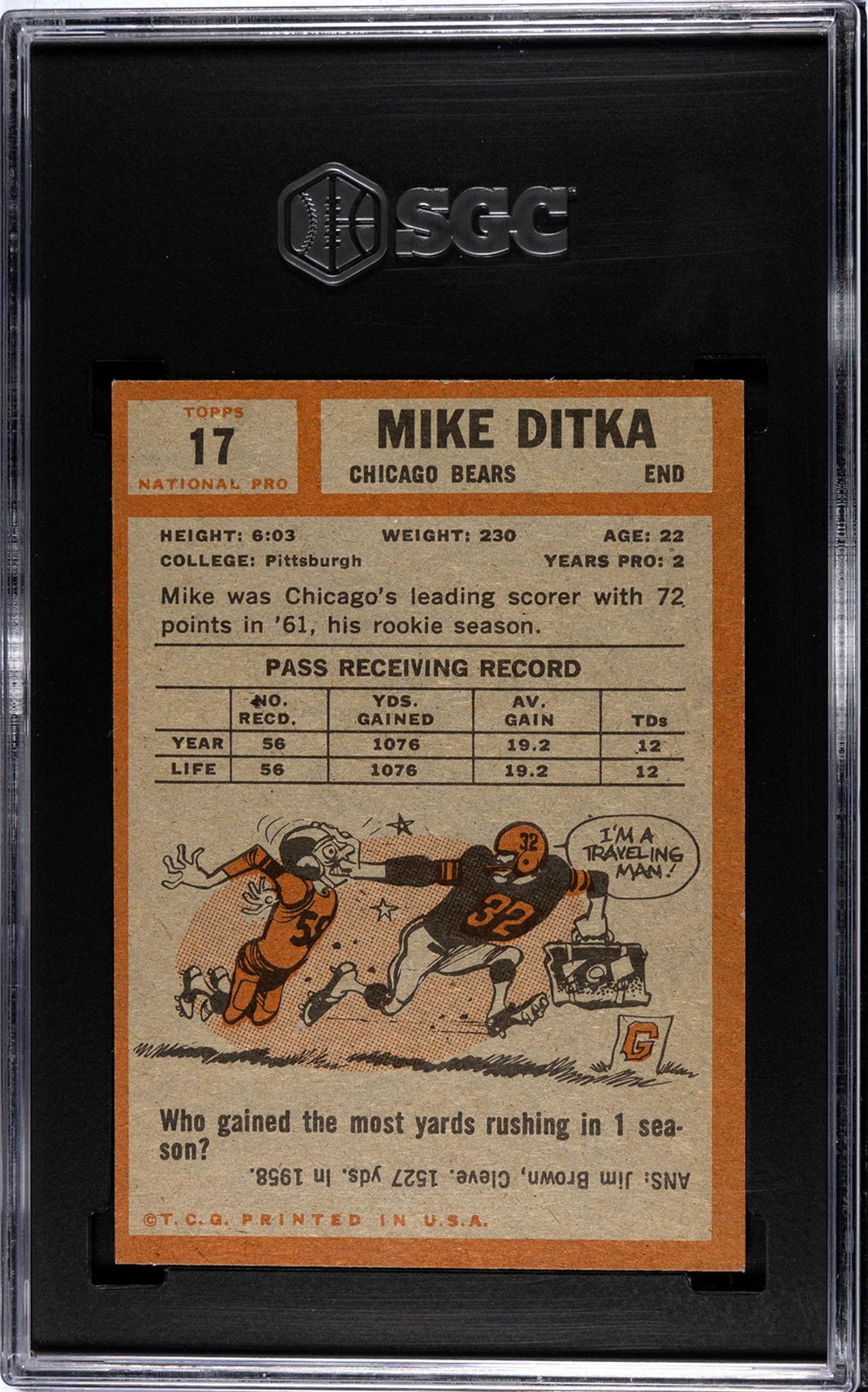 A 1962 Topps Mike Ditka Rookie Football Card No. 17 (SGC 5.5 EX+)