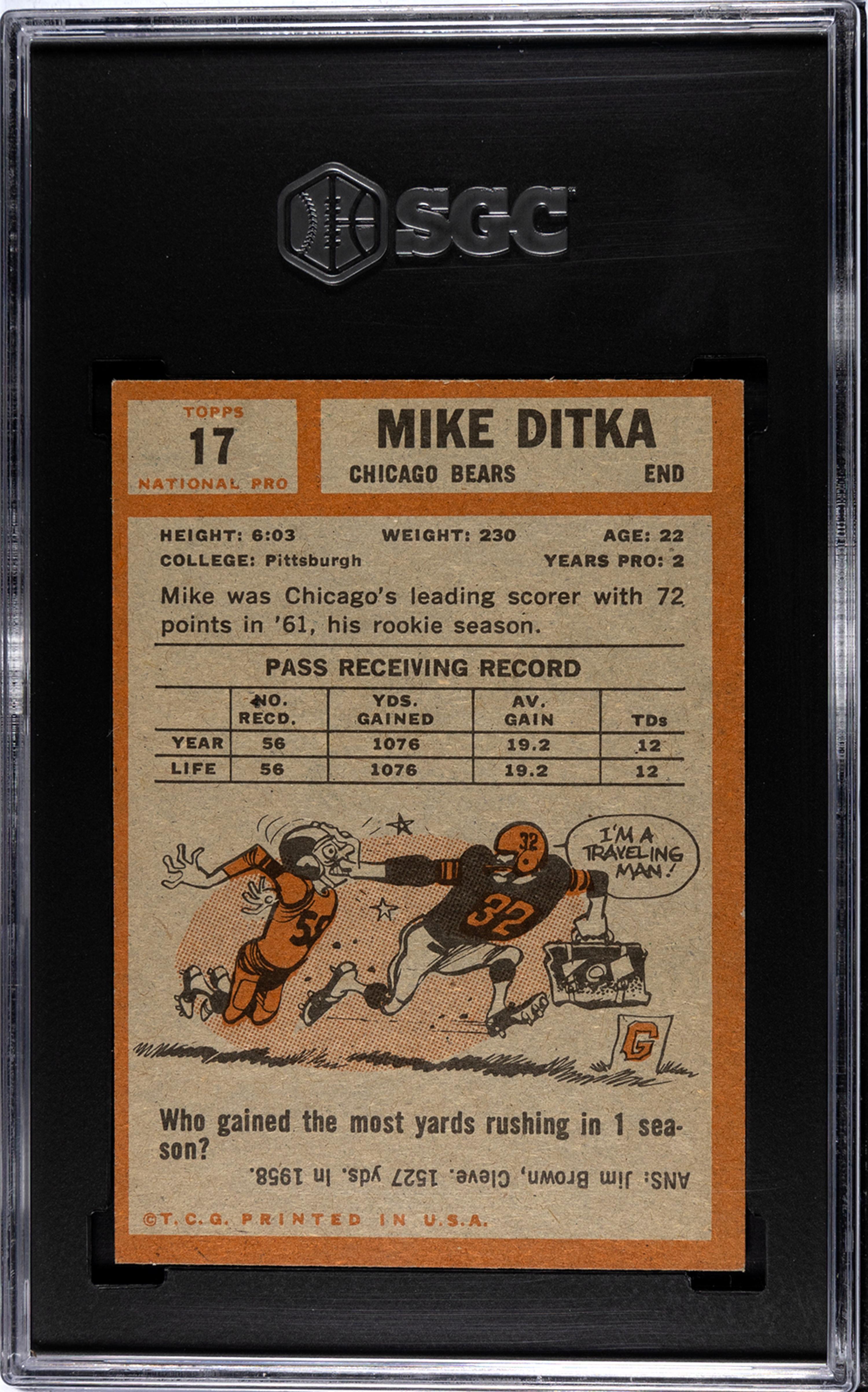 A 1962 Topps Mike Ditka Rookie Football Card No. 17 (SGC 5.5 EX+)