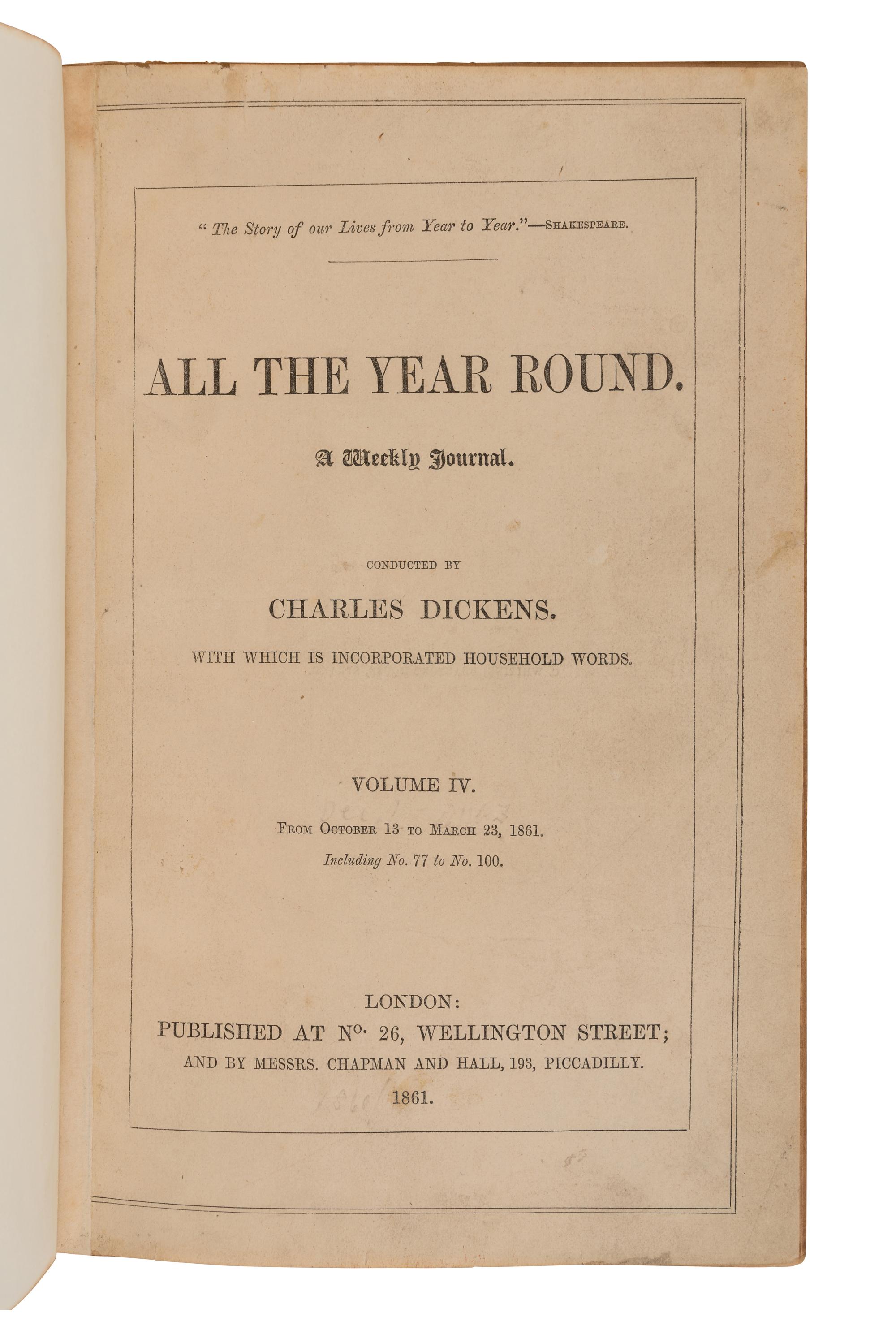 DICKENS, Charles (1812-1870). [ Great Expectations from All the Year Round ]. All the Year Round. London: Chapman & Hall, 1860-1861.