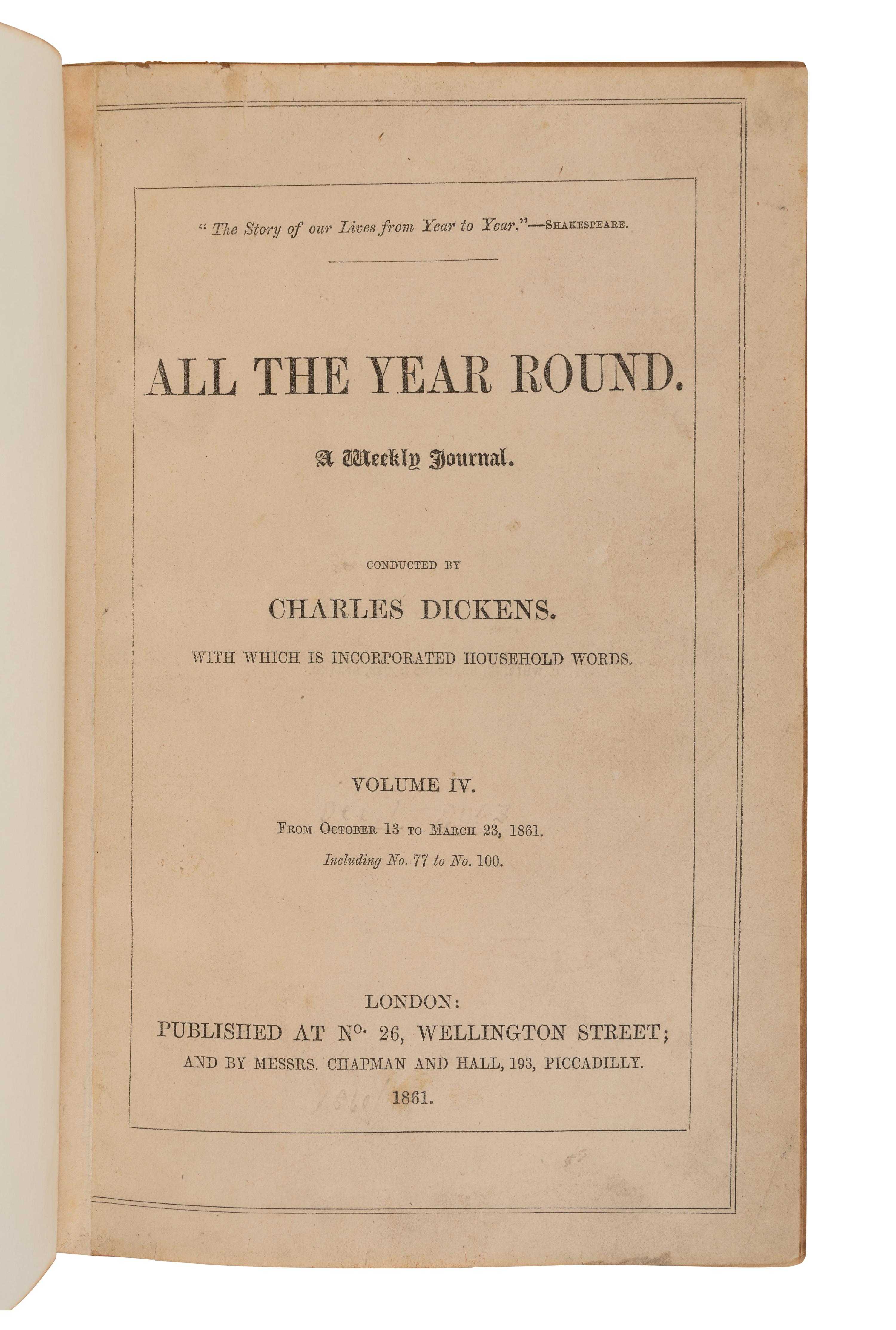DICKENS, Charles (1812-1870). [ Great Expectations from All the Year Round ]. All the Year Round. London: Chapman & Hall, 1860-1861.
