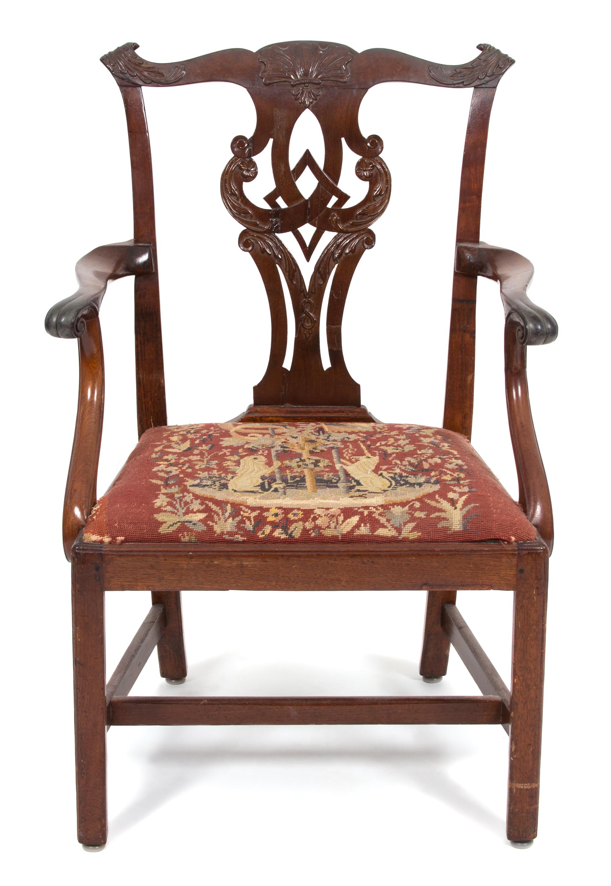 A George II Style Mahogany Open Armchair — 19TH CENTURY