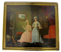 English School 19th century interior scene with ladies