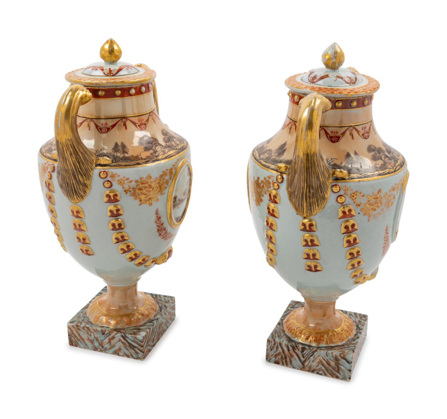 A Pair of Chinese Export Porcelain Urns
