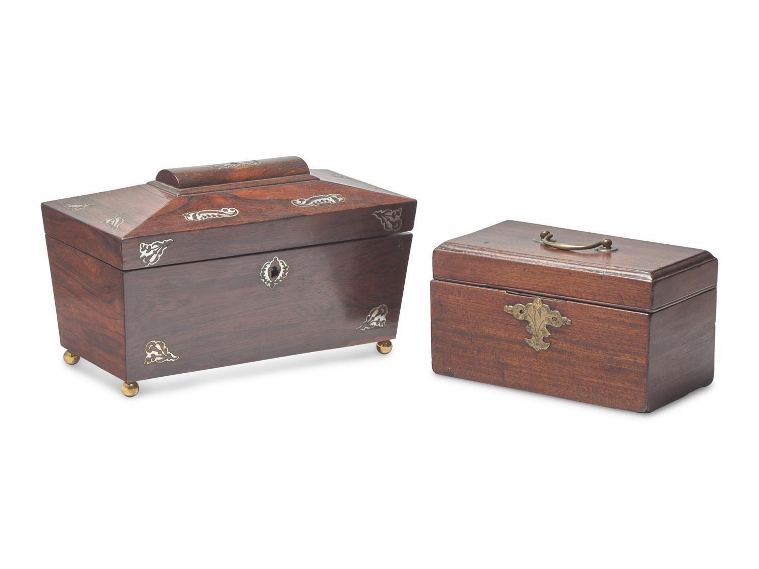 Two English Hardwood Tea Caddies