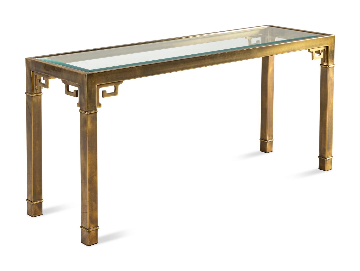 A Mastercraft Brass and Glass-Top Console Table